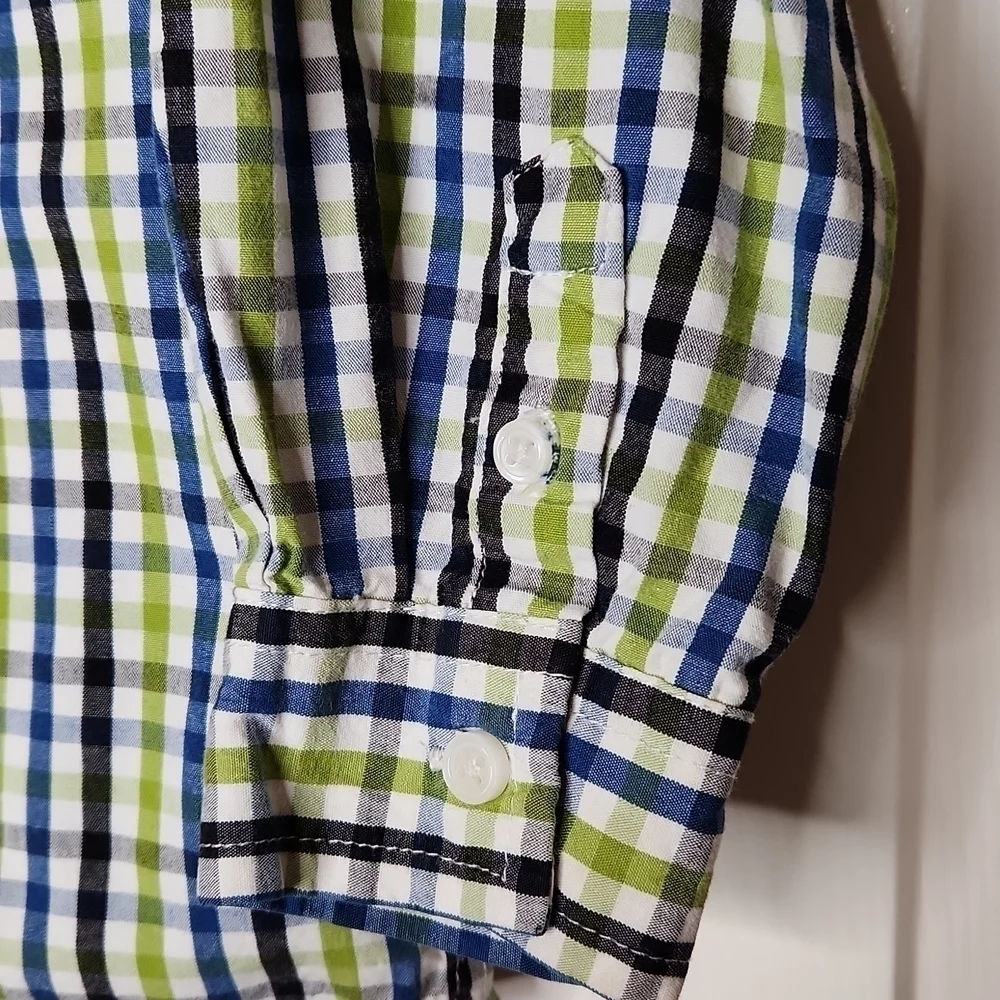 𝅺gymboree White Blue Green Plaid Shirt Size 3T